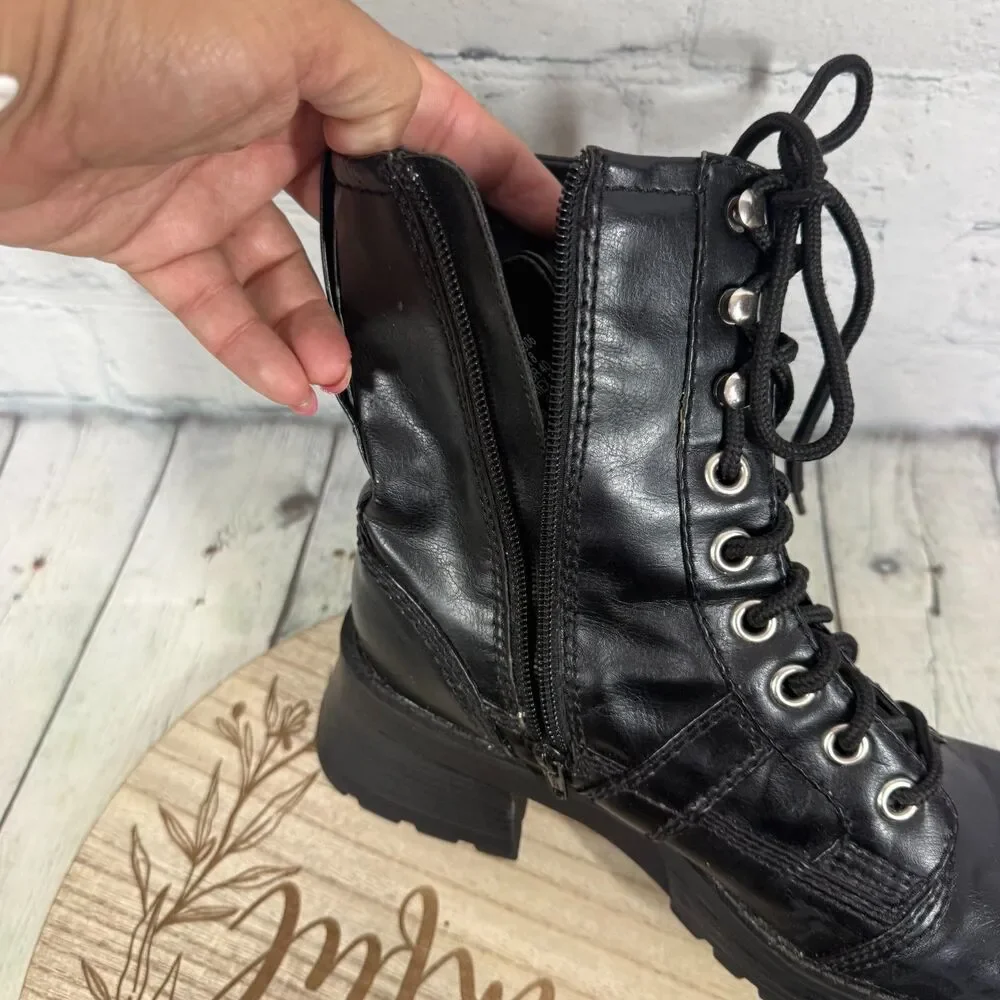 Vintage Y2K Grunge Goth Combat Boots Black Women Size 8 Chunky Platform Lug Sole